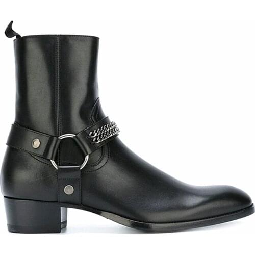 Metal Chain Rome Style Men Chelsea Boots Round Toe Flats Ankle Boots Shoes Newest Suede Leather Motorycycle Boots Shoes Man