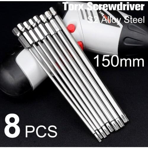 HOEN 8pcs/set Screwdriver Bit Set T9-T40 Screwdriver Bits Length 150mm Magnetic Torx Security Electric
