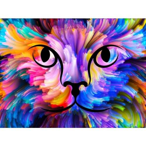 5D Diamond Painting Kits Poured Glue Round With AB Drill Scalloped Edge Home Decor Unique Handcraft Gift Watercolor Cat