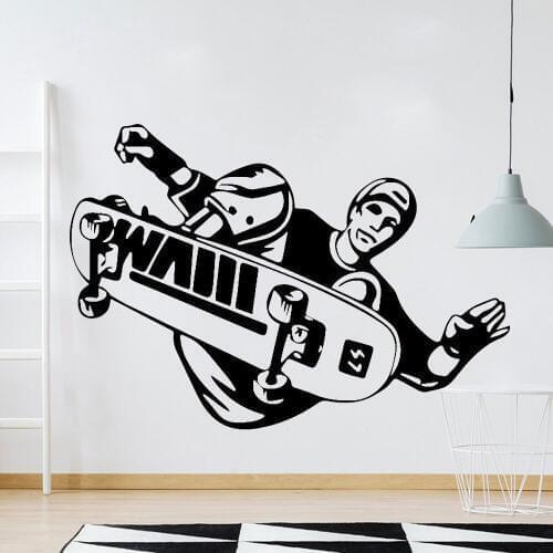 Skateboarder Wall Sticker Exercise Room Decor Stunt Trick Flip Jump Skateboarding Sports Vinyl Nursery Teen Room Decals Z789
