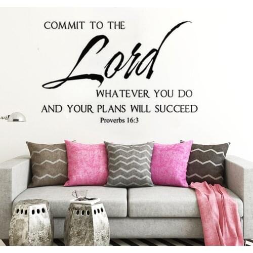 Proverbs 16:3 Quote Wall Vinyl Decal Bible Verse Vinyl Wall Sticker Home Decor Commit To The Lord Bible Text Vinyl Sticker