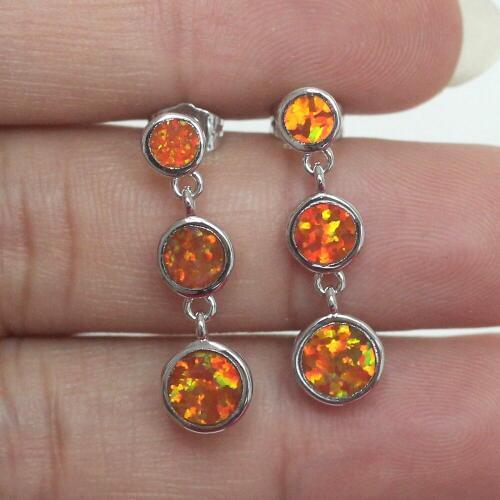 New Arrival Orange Fire Opal Silver Plated Stud Earrings OE300