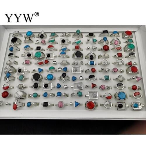 50PCs/Bag Zinc Alloy Open Finger Ring with Natural Stone Mixed Style Fashion Jewelry Rings for Women Mens Christmas Party Gift