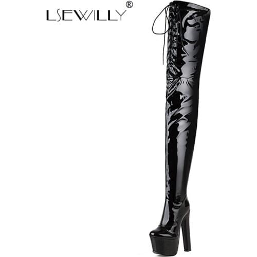 Lsewilly 2020 Sexy Over The Knee High Women Boots Thick High Heel Round Toe Platform Fashion Ladies Pu Leather Boots Size 46