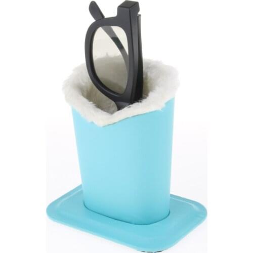 Blue Plush Lined Glasses Desk Holder Eyeglasses Sunglasses Spectacles Stand Organizer Container Box Case