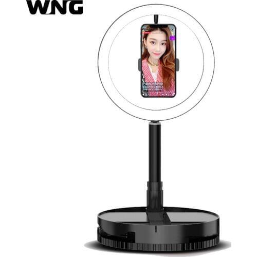 Foldable LED Ring Light 26cm 5600K Selfie Ring Lamp Portable Photographic Lighting With Phone Holder USB Plug for Live YouTube
