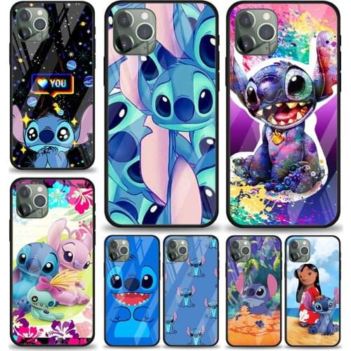 Stitch cartoon cute for Apple iPhone 12 Pro Max Mini 11 Pro XS Max X XR 6S 6 7 8 Plus Luxury Tempered Glass Phone Case