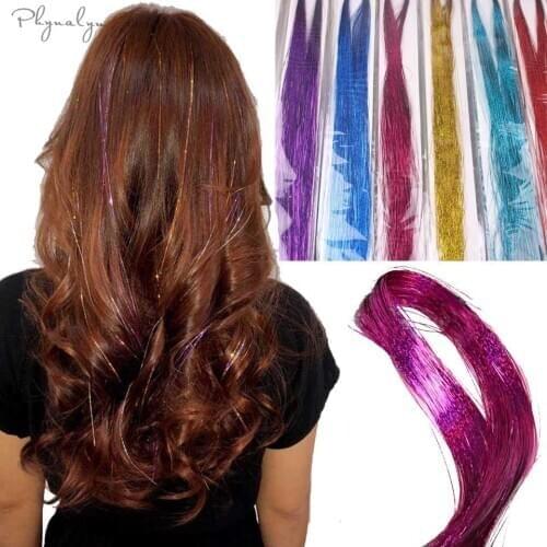 Phynalyn Hair Glitter Extensions Gold Silver Pink Hair Strand Fashion Sexy Sparkle Hair Tinsel Thread Miniature Crochet