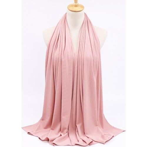 High quality Elastic ribbed jersey scarf hijab plain stripe shawl women muslim turban scarves long wraps 190-70cm