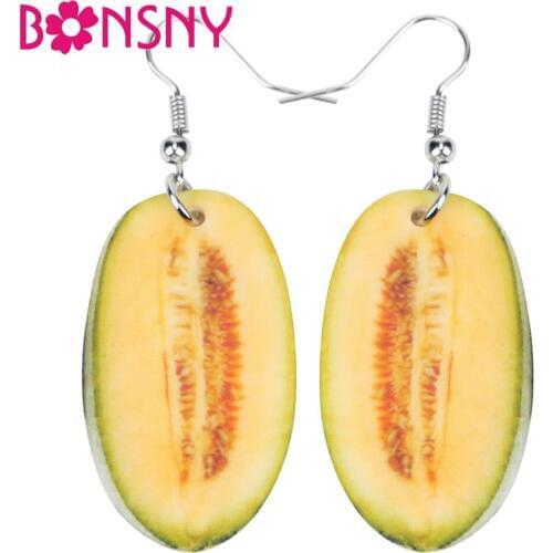 Bonsny Acrylic Sweet Half Hami Melon Earrings Big Long Dangle Drop Cartoon Fruit Jewelry For Women Girls Ladies Teens Wholesale