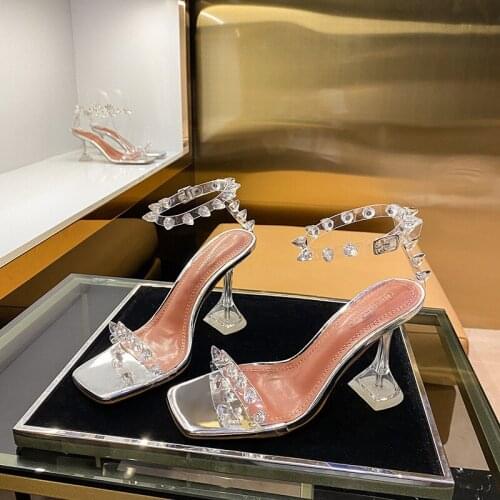 2021 Star Style Rivet Transparent PVC Cup Heeled Women Sandals Fashion Stiletto High heels Summmer Shoes Female Sandals