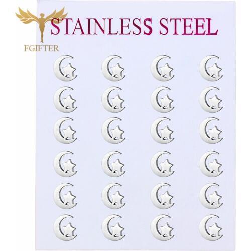 Silver Color Earrings Moon and Star Design Earrings Set for Women Girls Cheap Stainless Steel Stud Earrings Wholesale