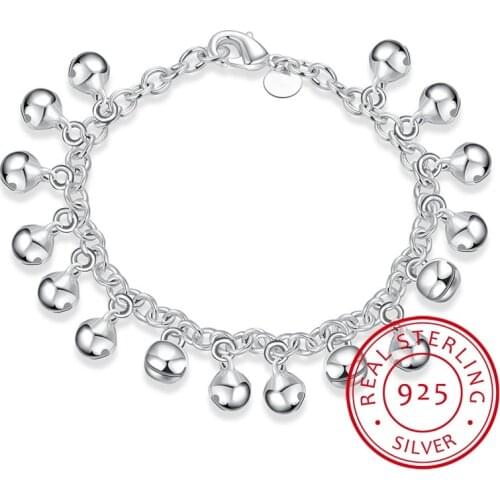 LEKANI Brand Fine Jewelry Womans Charm Bracelet 925 Sterling Silver Rolo Hand Chain Small Bells Bracelet Bangle for Women Girls