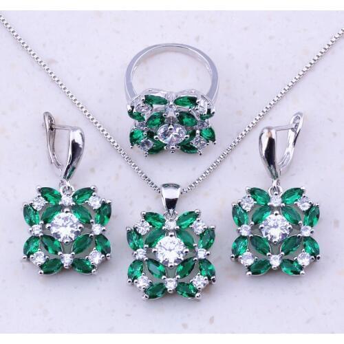 Delicate Green Created Emerald AAA CZ 925 Sterling Jewelry Sets For Women Trend Fashion Party Jewelry Set J0009