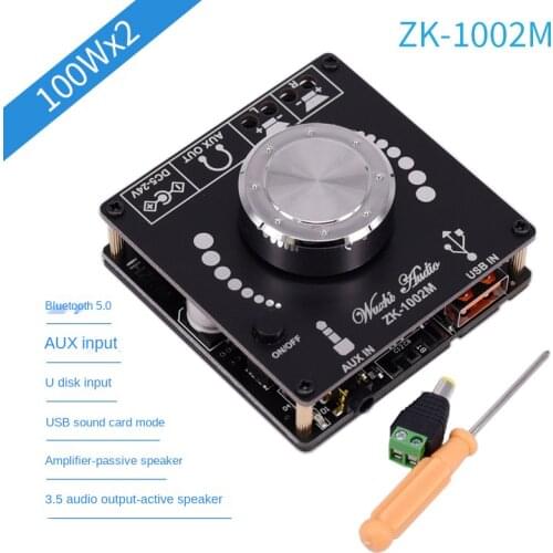 ZK-1002M 100W+100W Bluetooth 5.0 Power Audio Amplifier Board Stereo AMP Amplificador Home Theater AUX USB