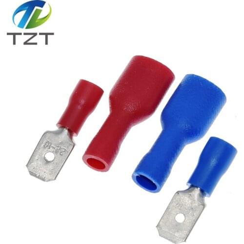 100pcs 50pairs 6.3mm 16-14AWG Female Male Electrical Wiring Connector Insulated Crimp Terminal Spade Blue Red FDFD2-250 MDD2-250