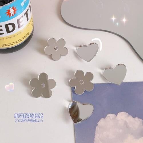 2PCS Mirror Flower Hairpin Head Bangs Cute Heart Hair Clip Hair Accessories Simplicity Hairpins Headdress Metal Clip Headwear