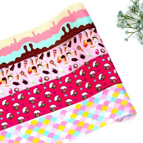 2yards/Roll 7.5cm Printing Ribbon Dessert Cakes Pattern DIY Sewing Craft Supplies Gift Hair Accessories Christmas Decoration