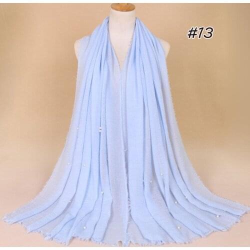 2019 New Cotton Pearl Muslim Scarf Solid Color National Wind Long Scarves For Women Wrap Shawl Stole 20