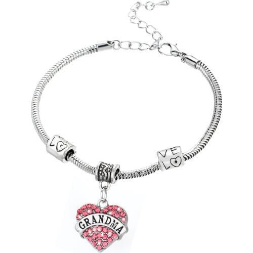 3 Colore Pink Clear Blue Crystal Grandma Snake Chain Bracelets Bangles NANA Grandmother Women Femme Bracelet Jewelry Family Gift