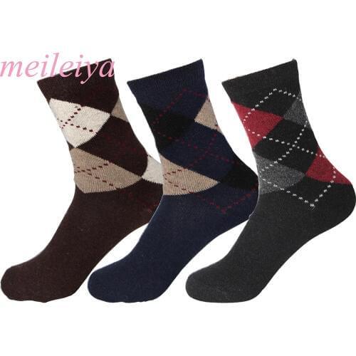 5 Pair/Bag Rabbit Wool Blended Quality Mens Warm Socks Breathable Soft Dotted Line Rhombus Prints Spring Winter Male Socks