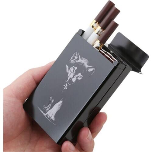 Automatic Cigarette Tobacco Holder Storage Case Pocket-case Gifts Personalized Ultra Thin Black Wolf Metal Cigarette Case Boxes