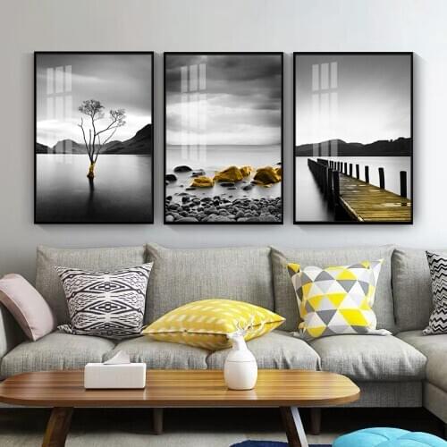 White & Black Bridge Trestle Reef Rock Scenery Modern Art Poster Decor Canvas Painting Wall Prints Home Pictures Home Decor