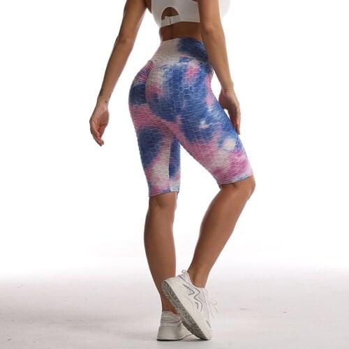 Seamless Sports Shorts For Women Tie dye Hip Push Up Short Leggings High Waist Gym Yoga Tummy Control Workout Fitness Shorts