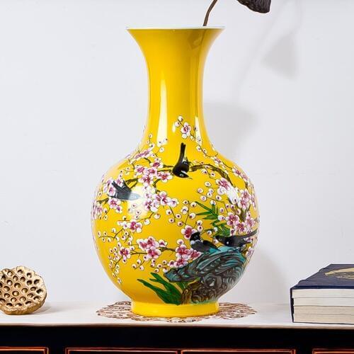 Jingdezhen ceramics hand-painted famille rose large vase flower decorations are Home Furnishing living room decoration