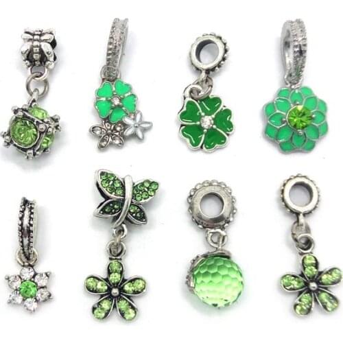 Free shipping new 40pcs 4 colors in stock oil-drip & rhinestone beads mix style pendant charms fit European bracelet DIY