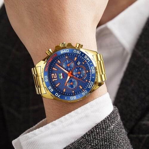Luxury Golden Watches Men Swish Brand Design Quartz Wristwatches Waterproof Stainless Steel Chronograph Clock Relogio Masculino