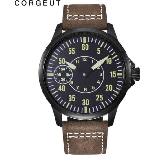 CORGEUT Mens Watch Mark 9 Automatic Mechanical Pilot Watch NH35 Luxury Brand Black Dial Luminous Sports Waterproof Watch 2010C