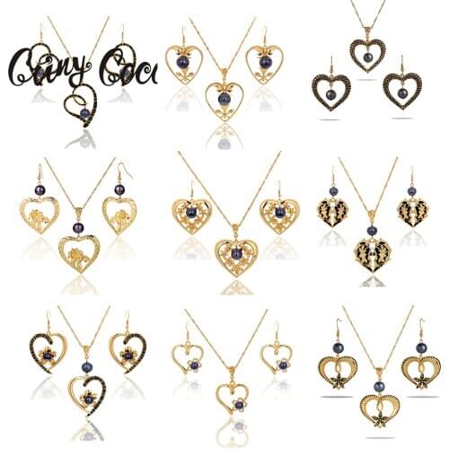 Cring Coco Hawaiian Heart Jewelry Sets Gold Color Pendants Necklaces Drop Earrings Set Accessories for Women Party Wedding 2021