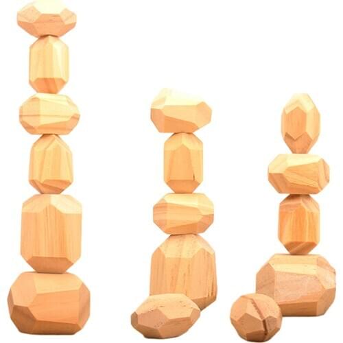16PCS Wooden Rocks Wood Balancing Stacked Stone Educational Toy Wooden Rocks Wood Balancing Stacked Stone Educational Toy