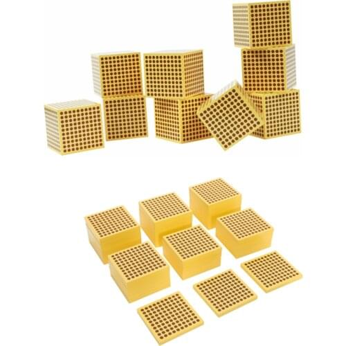 Wooden Golden Beads Thousand Cube/ Hundred Squares Montessori Materials for Decimal System Learning Kids Math Toys Educational