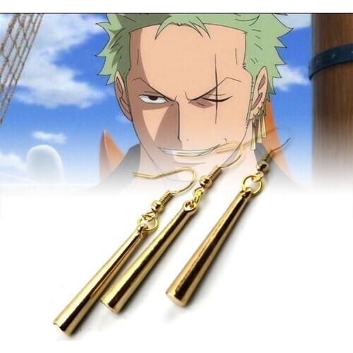 Action Anime One Piece Rorona Alloy Earring Accessories 3-Knife Zoro Cosplay Dangler Ear Clip Stud Earring Ear Hook Anime Toys