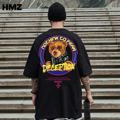 HMZ 2021 Summer T Shirt for Men Cotton Men Clothing Tops Hip Hop Loose T-shirt Fashion Bear Tee Men Basic Tshirt Youth College
