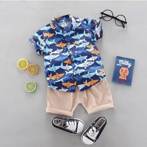 Korean Sport Baby Boys Girls Clothes Summer Cartoon Animal Print Short Sleeve Shirts+Shorts Childrens Leisure Cotton Street Set