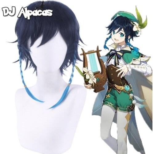 Genshin Impact Game Venti Gradient Blue Short Braided Cosplay Hair Wig free wig Cap Anime Wig Accessories