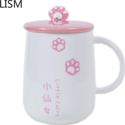 Korean Cat Cute Coffee Mug Cartoon with Lid with Spoon Ceramic Mug Tazas Para Cafe Student Milk Coffee Mug Christmas Gift Box