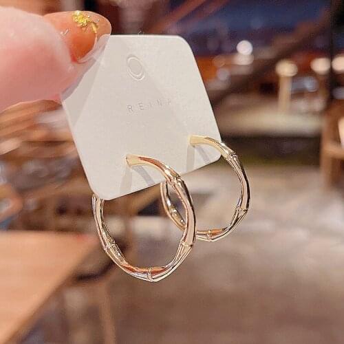 Korean New Trendy Bamboo Joint Circle Earrings for Women Elegant Hoop Earrings Female Delicate Ear Jewelry Fashion Hoop Earrings