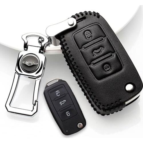 Leather key case Cover Holder For VW Tiguan Passat Lavida Bora Polo Jetta Sagitar Santana Flip Remote Key