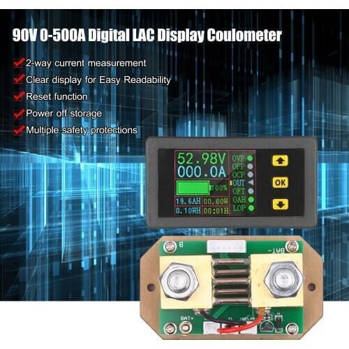 90V 0-500A Digital LCD Display Coulometer 2-way Current Measurement Voltmeter Ammeter Watt Meter Voltage Current Energy Monitor