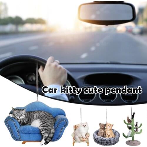 Mini Cat Rear New View Mirrior Pendant Accessory Cute Animal Hanging Car Interior Decor Ornament Gift for Vehicle Cat Lover NJ