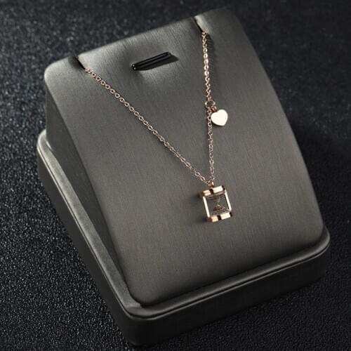 316L Stainless Steel Fashion Fine Jewelry Love Heart Zircon Hourglass Shape Charms Chain Choker Necklaces Pendants For Women