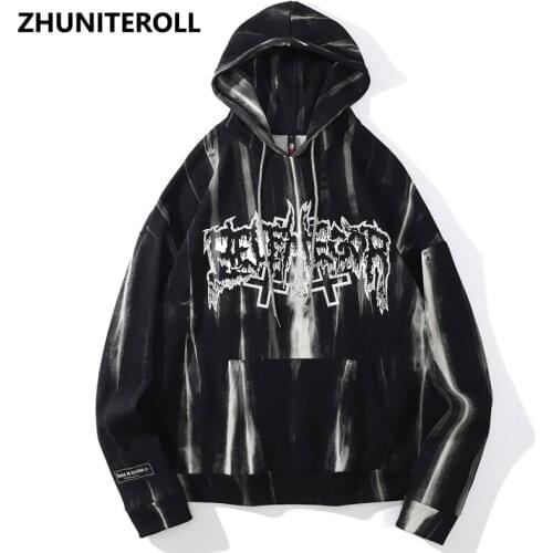 Harajuku 2021 Sweatshirts Men Tie Dye Letter Print Streetwear Hoodies Hip Hop Fashion Loose Casual Hooded Pullover Tops Outwear