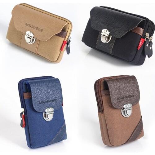 Men Fanny Pack Mobile Phone Bag Good Quality Hasp Cover Canvas Coin Purse Burse Pocket Fabric Bags Waist Packs Man Purses pouch