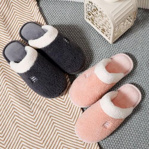 Men House Slippers Warm Plush Autumn Winter Shoes Women Couple Flat Floor Soft Silent Slides Home Indoor Bedroom Slipper