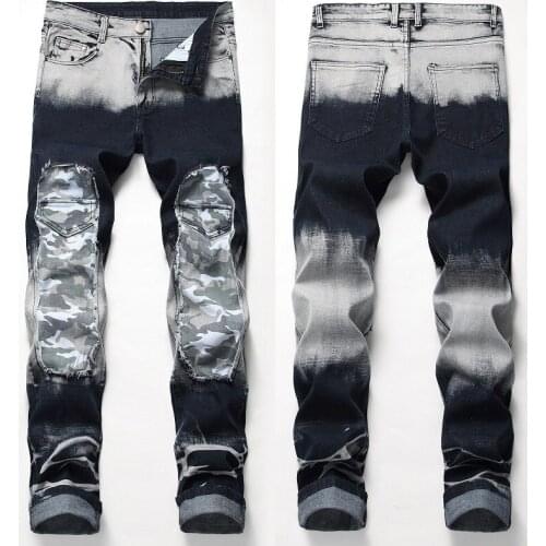 2021 Men’s High Quality Tie-dyed Stretch Denim Pants,Slim-fit Patched Street Jeans,Youth Fashion Must