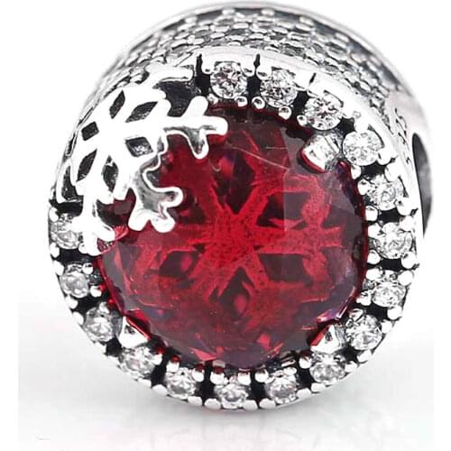 Original Dazzling Snowflake With Clear & Cerise Crystal Beads Fit 925 Sterling Silver Charm Bracelet Bangle Diy Jewelry